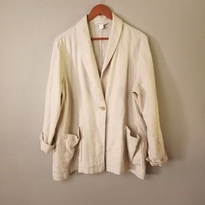 Coldwater Creek Womens 1X Beige Linen Jacket Long Line Pockets
